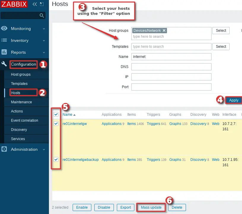 Configure hosts in Zabbix to be monitored by a proxy server - Step 1