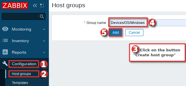Create Zabbix host group for Windows servers