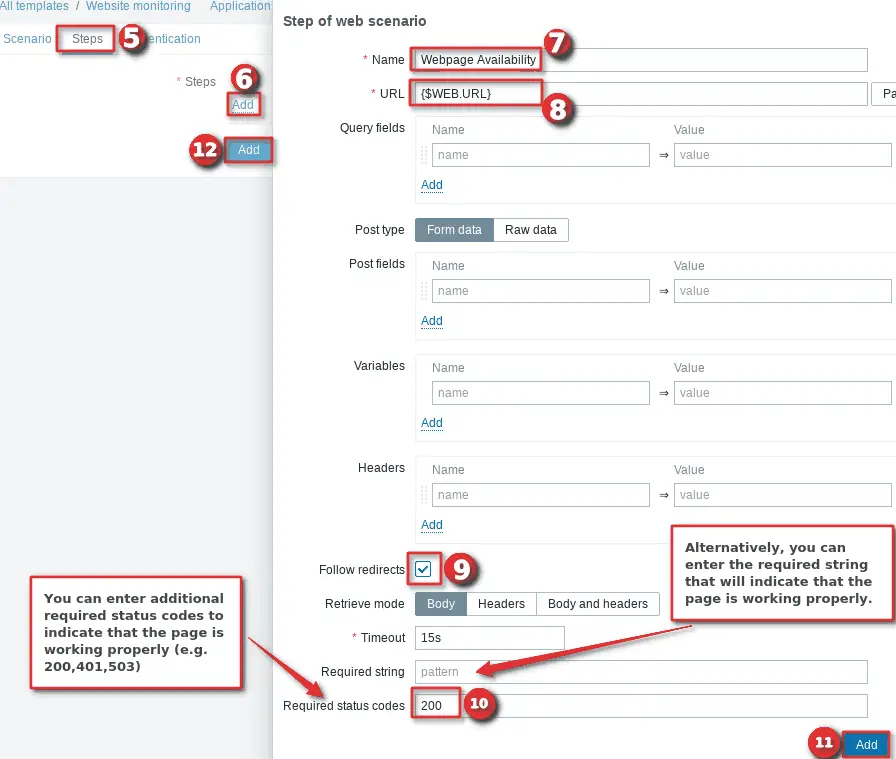 Create a Zabbix template for website monitoring - Step 4