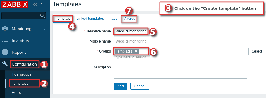 Create a Zabbix template for website monitoring - step 1