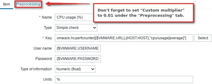 zabbix create vmware hypervisor cpu usage item in percentage