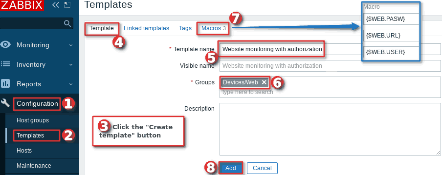Create a Zabbix template for website monitoring with authorization (WordPress example) - Step 1