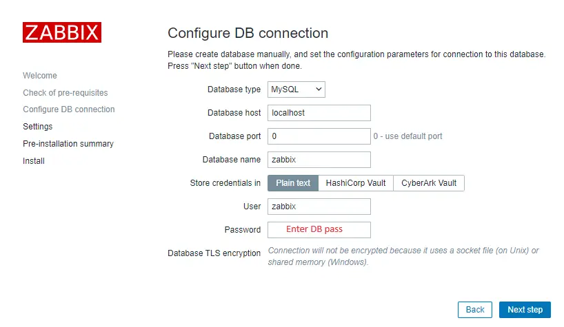 3. Installation step: Configure DB connection