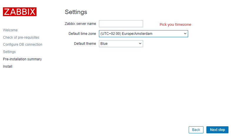 4. Installation step: Configure Zabbix server