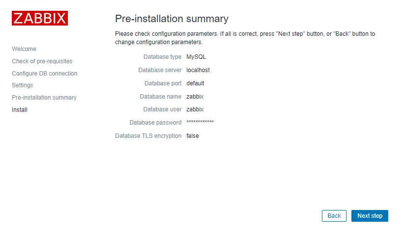 5. Installation step: Pre-installation summary