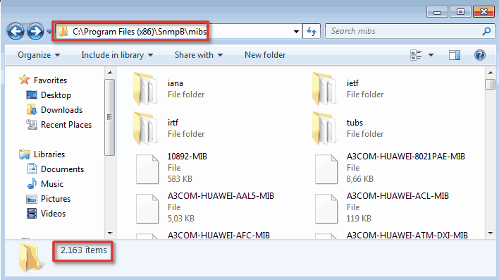 SnmpB installation folder for MIB files